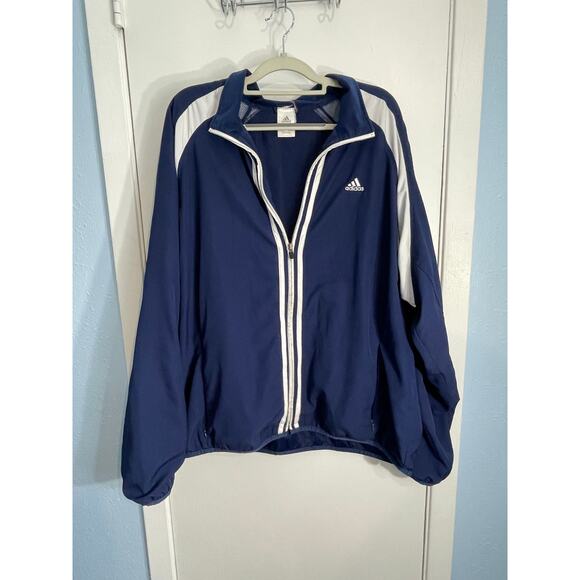 Adidas Windbreaker Track Jacket Large Blue Striped Athletic Workout Gym Jogging - Picture 1 of 7